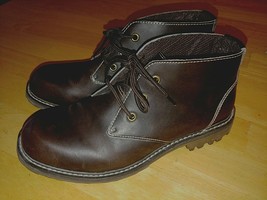 SKECHERS MEN&#39;S DARK BROWN LEATHER LACE-UP SHOES-8.5M-#SN 63601-WORN ONCE... - $22.00