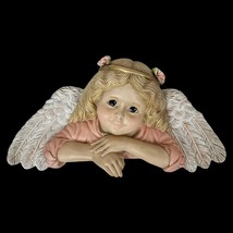 Vtg Hand Painted Guardian Angel of Love Ceramic Art Wall Hanging Pink Floral - £17.76 GBP