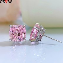 100% 925 Sterling Silver10*10Pink High Carbon Diamond Stud Earrings For Women Sp - £40.55 GBP