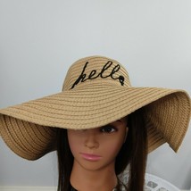 Hello Straw Hats Floppy Large Brim Hat Tan beach gear swimsuit boating - £14.41 GBP