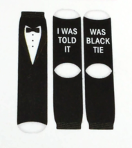 2 Pair Adult Black Tie Quarter Length Socks (Tuxedo &amp; Phrases) One Size ... - $10.55