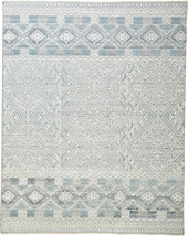 10' X 13' Ivory and Blue Geometric Hand Knotted Area Rug - €1.978,44 EUR
