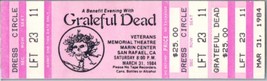 Grateful Dead Mail Away Untorn Ticket Stub March 31 1984 San Rafael Cali... - $81.11