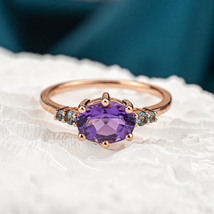 Unique Oval Amethyst Engagement Ring Memorial Ring Valentine&#39;s Day Gift - $250.00+