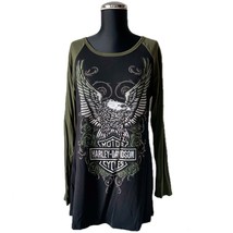 Harley-Davidson Reborn Eagle Scoop Neck Olive/Black Long Sleeve Top - Wo... - $47.50