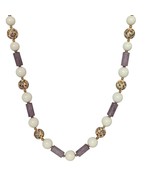 Vintage Bakelite Beaded Necklace White Violet Beads Signed Japan Womens ... - $152.46