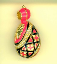 Russian Faberge Egg Pendant Pink, Black enamel finish, leaf like and gem... - £29.95 GBP