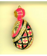 Russian Faberge Egg Pendant Pink, Black enamel finish, leaf like and gem... - $52.09 CAD