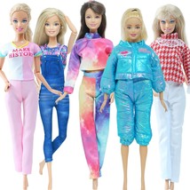 5 Set Doll Outfits For Barbie Doll Sport Wear Tops Shirt Blouse Trousers Clothes - £13.93 GBP