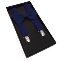 Men AB Elastic Band Navy Blue Suspender With Maching Polyester Bowtie - €4,14 EUR