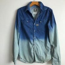 G Star Raw Shirt Mens M Blue Colorblock Distressed Wash Button Down Long Sleeve - £33.40 GBP