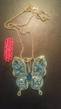 New Betsey Johnson Necklace Butterfly Beautiful Blue - £19.97 GBP