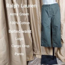 Ralph Lauren Army Green Cotton Belted Logo Crop Cargo Pants Size 4 - £14.38 GBP