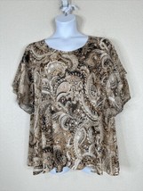 Rebecca Malone Womens Plus Size 2X Brown Paisley Knit Top Short Flutter Sleeve - £13.88 GBP