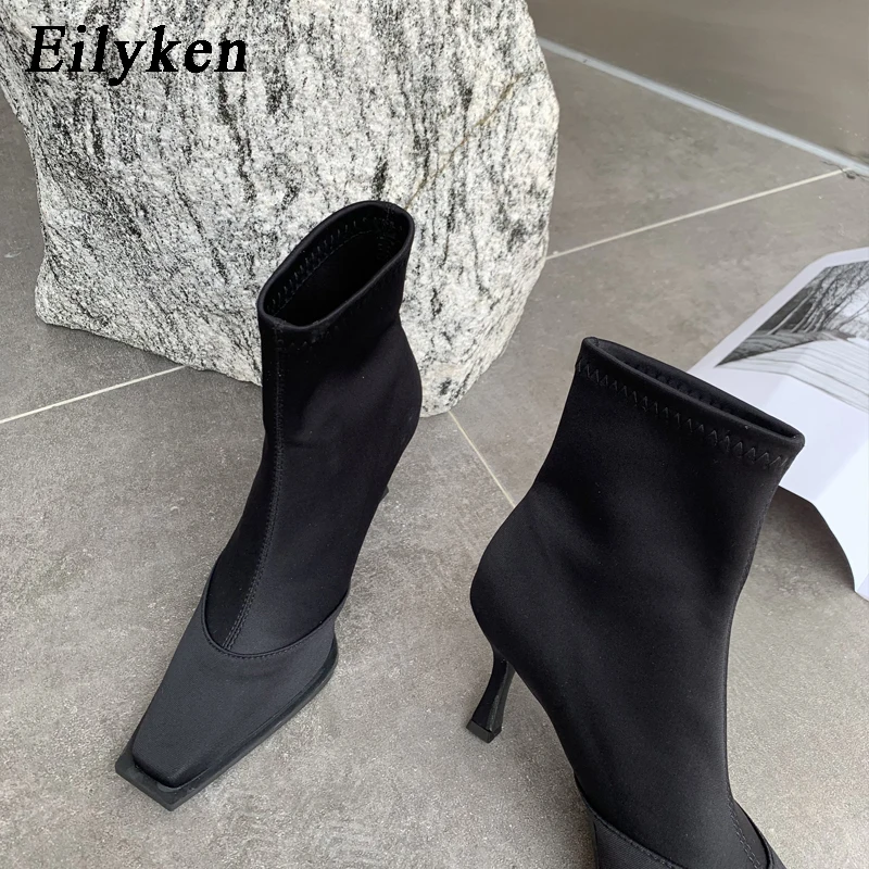 Eilyken   Square Toe Women Ankle Boots Designer Medium Heel Shoes Female Autumn  - £196.14 GBP