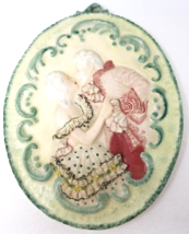 Japanese Victorian Couple Kissing Wall Art Green Red Frills Ceramic Vintage - £15.22 GBP