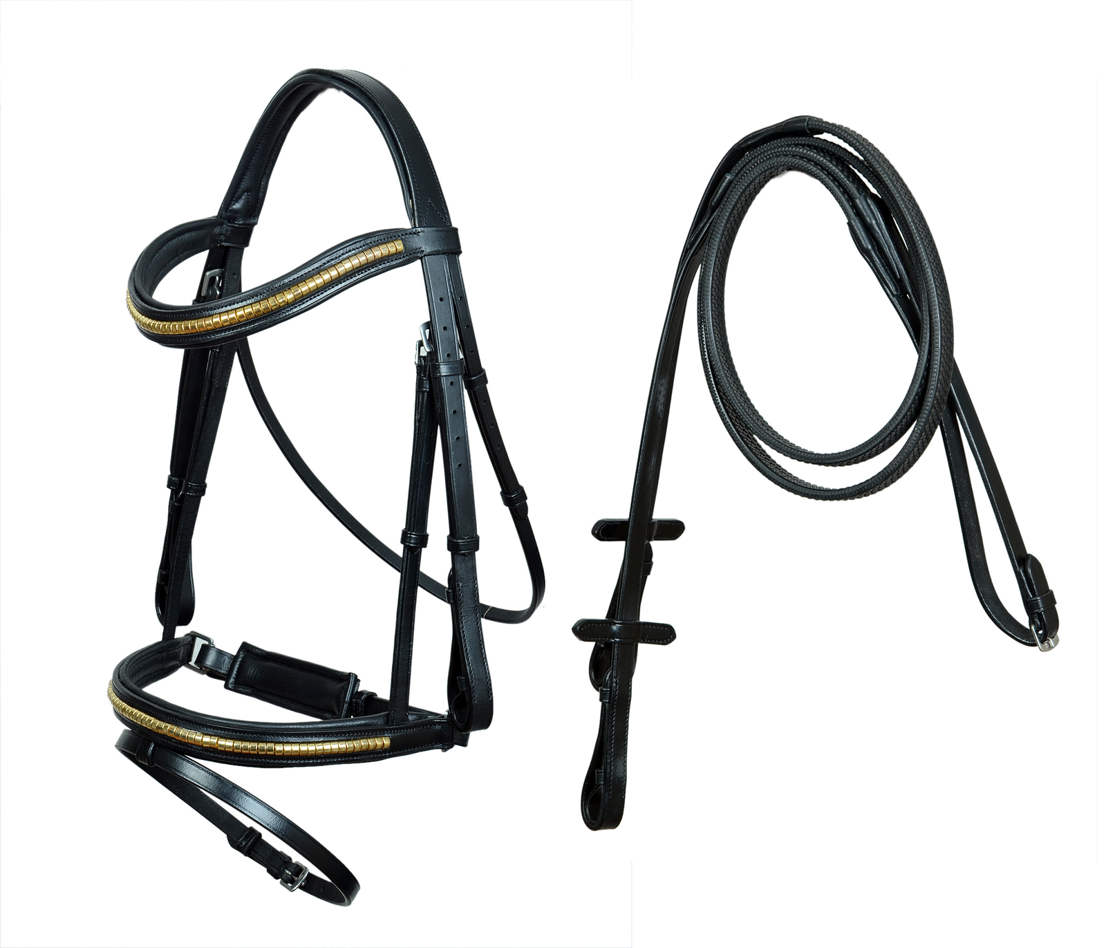 Horse English All-Purpose Trail Black Padded Leather Brass Studded Bridle  - $59.39