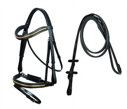 Horse English All-Purpose Trail Black Padded Leather Brass Studded Bridle  - £45.91 GBP