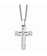 Stainless Steel Brushed &amp; Polished CZ Cross Necklace - €60,05 EUR