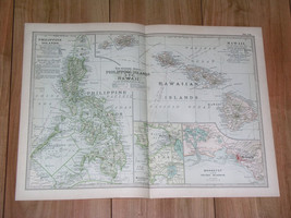 1898 Antique Dated Map Of Hawaii Honolulu Pearl Harbor Inset Map / Philippines - £30.01 GBP