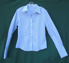 Brooks Brothers 346 Women Size 8 Stripe Fitted Non-Iron Cuff Link Cotton Blouse - £22.77 GBP