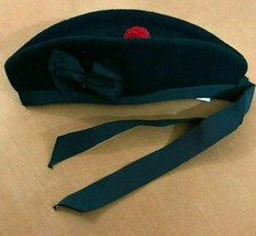 Glengarry Black Plain Head Black Ribbon Red Pom Pom 100% Wool - $27.87