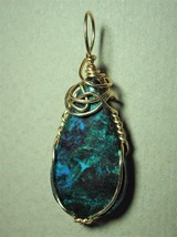 Chrysocolla Cuprite Malachite Cabochon Pendant Wire Wrapped 14K Gold Filled by J - £57.90 GBP