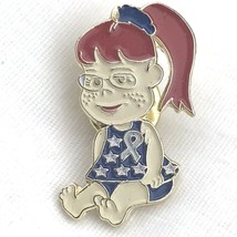 Patriotic Girl USA Pin Red Head Pony Tail Glasses Wearing Ribbon Freckles - $9.95