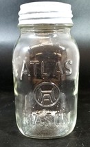 Vintage Atlas Square Mason One Quart, Clear, with Zinc Lid - £22.12 GBP