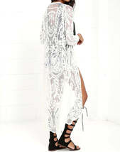 Women White Floral Lace Swimsuit Bathing Suit Long Beach Dress Kimono Co... - £19.81 GBP