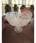 Vintage American Brilliant Flower Period Footed Bowl Cut Glass Frosted - €161,18 EUR