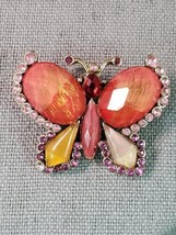 Liz Claiborne Butterfly Pin Brooch Signed LC W/Pink Rhinestones - £11.60 GBP