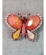 Liz Claiborne Butterfly Pin Brooch Signed LC W/Pink Rhinestones - £11.66 GBP