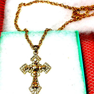 Primary image for Beautiful vintage rhinestone cross necklace