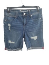 Seven7 Shorts Womens 10 High Rise Bermuda Dark Wash Blue Cuffed Casual Bottoms - £8.63 GBP