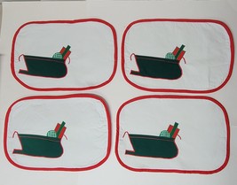 4 Christmas Placemats Cloth Santa&#39;s Sleigh Red White Reuseable Holiday P... - £9.62 GBP