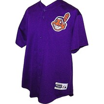Vintage Majestic Cleveland Indians Chief Wahoo Logo Purple Baseball Jersey XL - £116.26 GBP