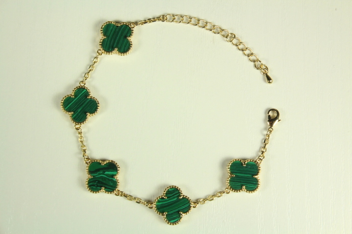 Five Malachite Quatrefoil Gold Plated Bracelet