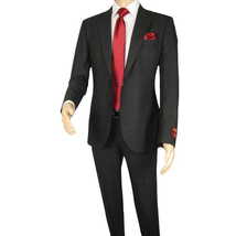 Men Suit BERLUSCONI Turkey Italian Wool 180's Single Breasted 623-01 Black Plaid image 7