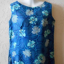 Vintage Ui Maikai Womens Blue Shift Dress Hibiscus Flowers Made In Hawaii - £34.44 GBP