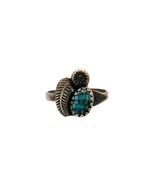 Vintage Sterling Silver Navajo Leaf Accent Round Turquoise Statement Ring - $748.82 MXN