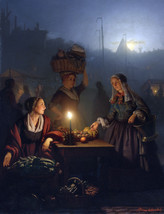 Framed canvas art print giclée Buying Fruit and Vegetables at the Night Market - £31.57 GBP+