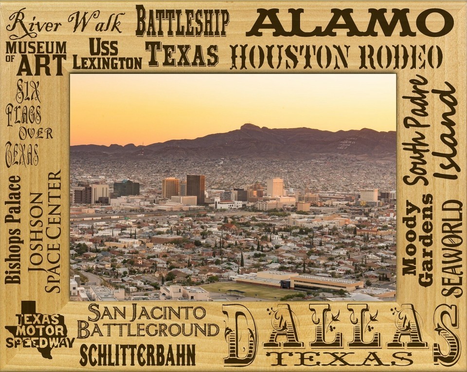 Dallas Texas Collage Laser Engraved Wood Picture Frame Landscape (3 x 5) - $25.99