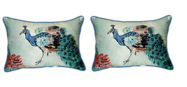 Pair of Betsy Drake Betsy’s Peacock Large Pillows 15 Inchx22 Inch - £71.20 GBP