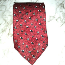 Kai Mens Tie Long Asian Theme Red Black Panda Bamboo 100% Silk - £14.38 GBP