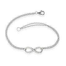 Sterling Silver Double Strand CZ Inifinity Bracelet - £38.12 GBP
