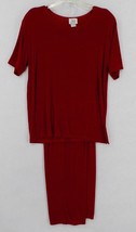 JOSTAR WOMENS TOP &amp; BOTTOM SET SZ L RED SS TOP LONG PANTS ELASTIC WAIST ... - $34.99