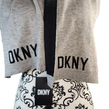 DKNY Acrylic Scarf Solid Gray Black Logo 70&quot; Long Designer Modern City Soft New - £17.34 GBP