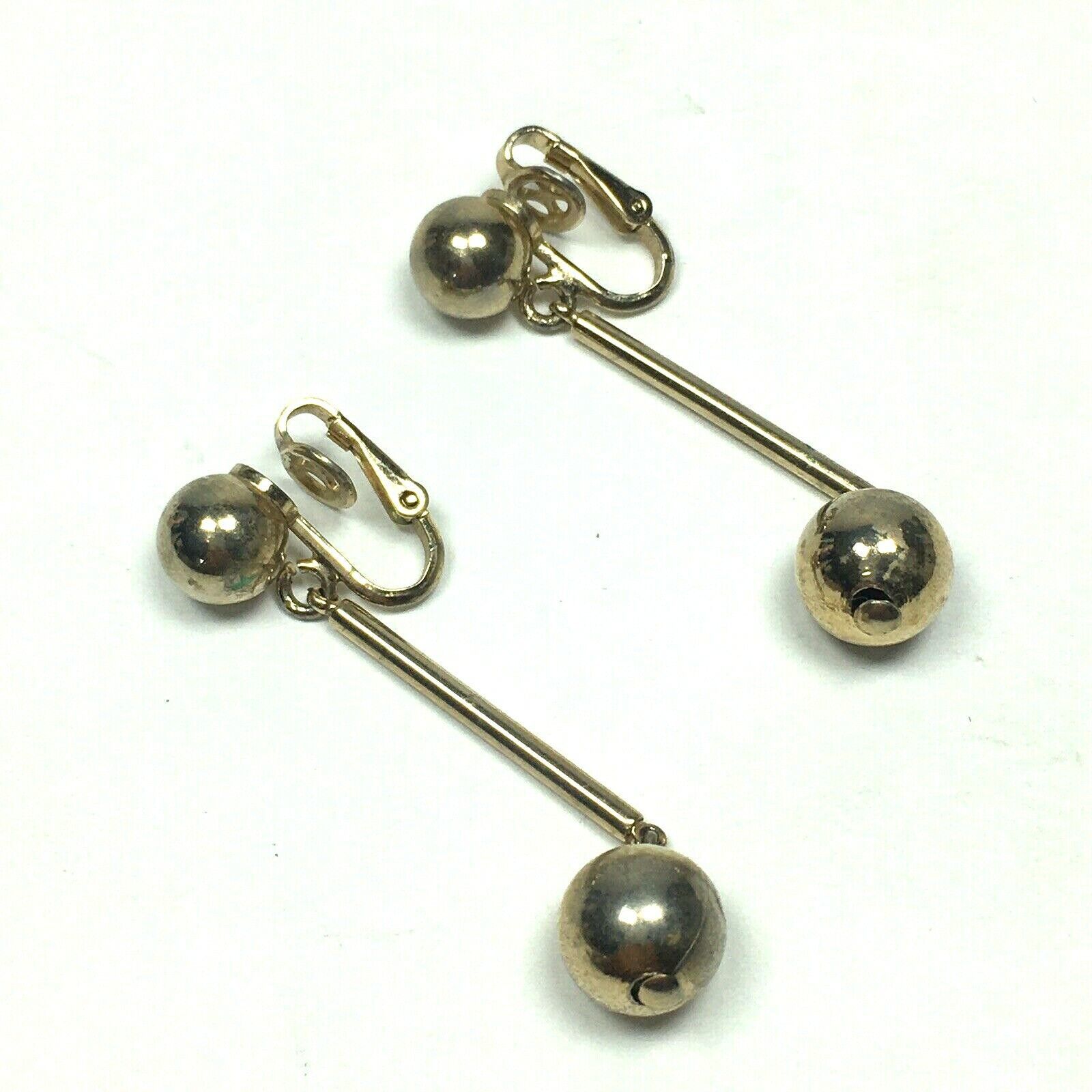 Primary image for Vintage Signed Bergere Gold Tone Clip Earrings Drop Bar & Ball