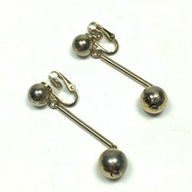 Vintage Signed Bergere Gold Tone Clip Earrings Drop Bar &amp; Ball - £7.08 GBP